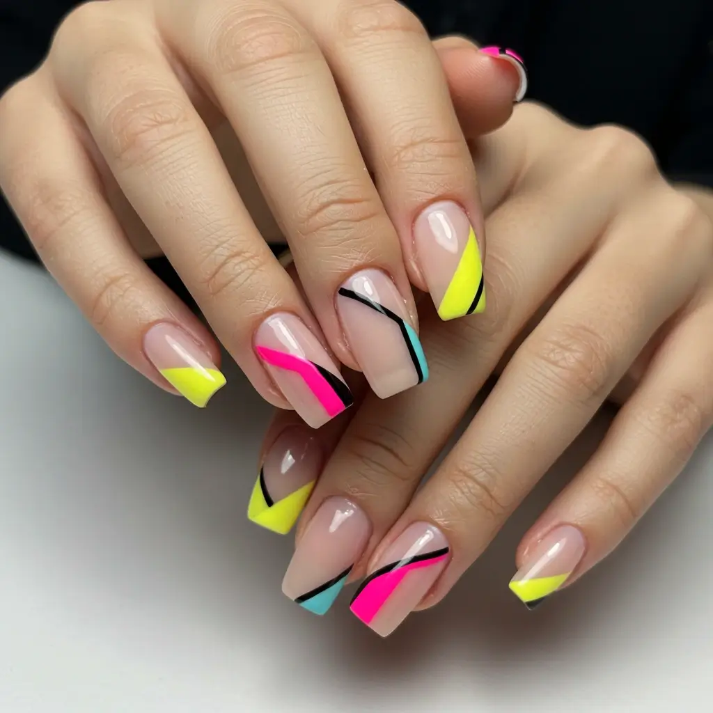  Acrylic Color-Blocked Nails Image