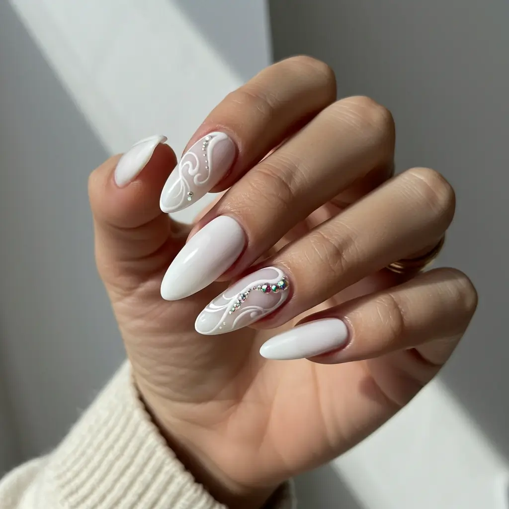 All-White Almond Nails Image
