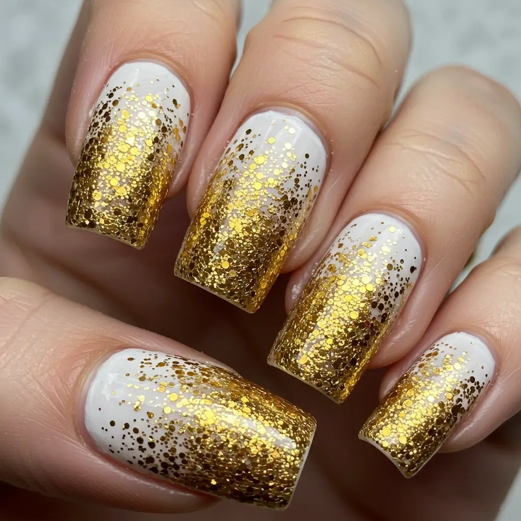 Classic White with Gold Glitter Fade Image
