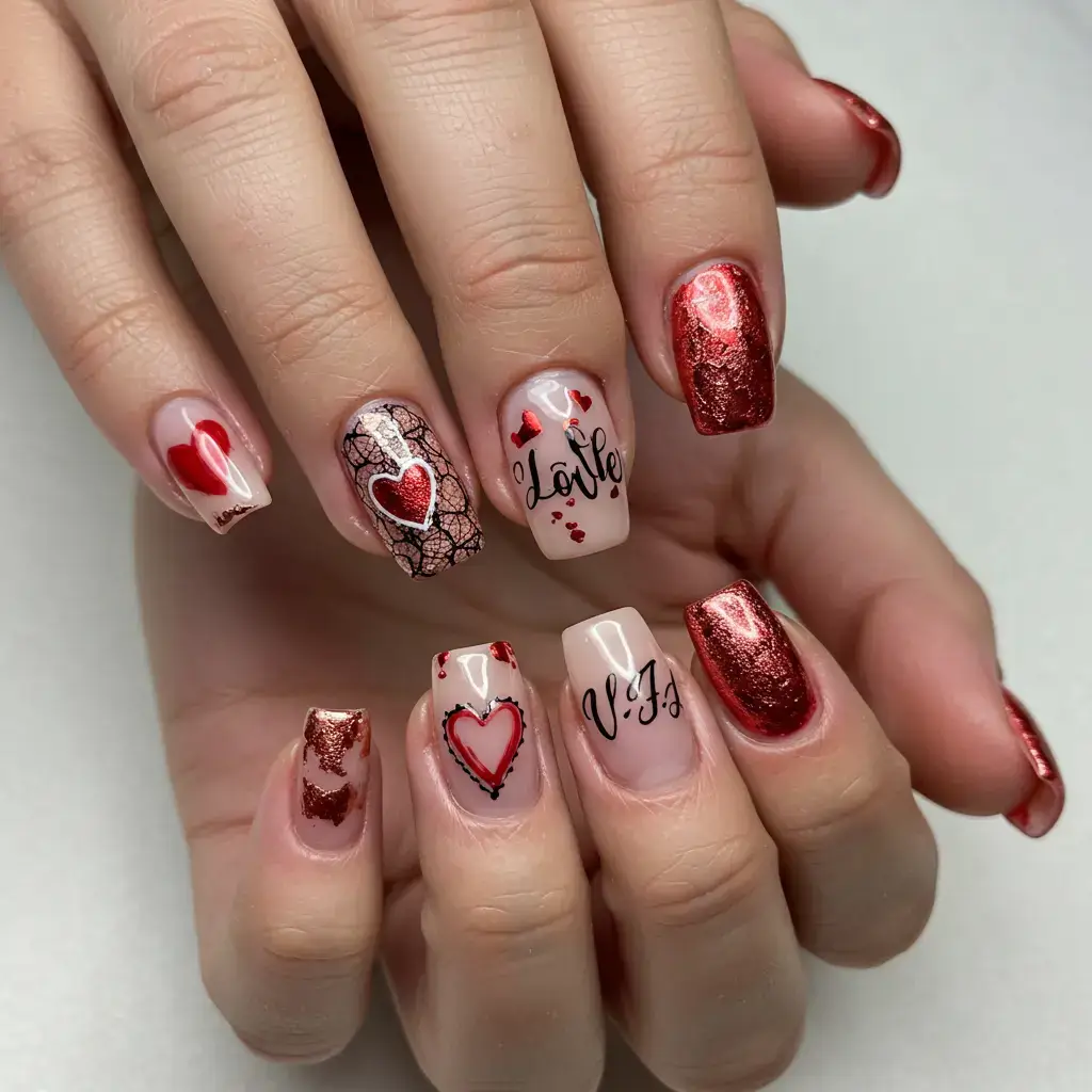 Detailed Artwork & Foil Nails Image
