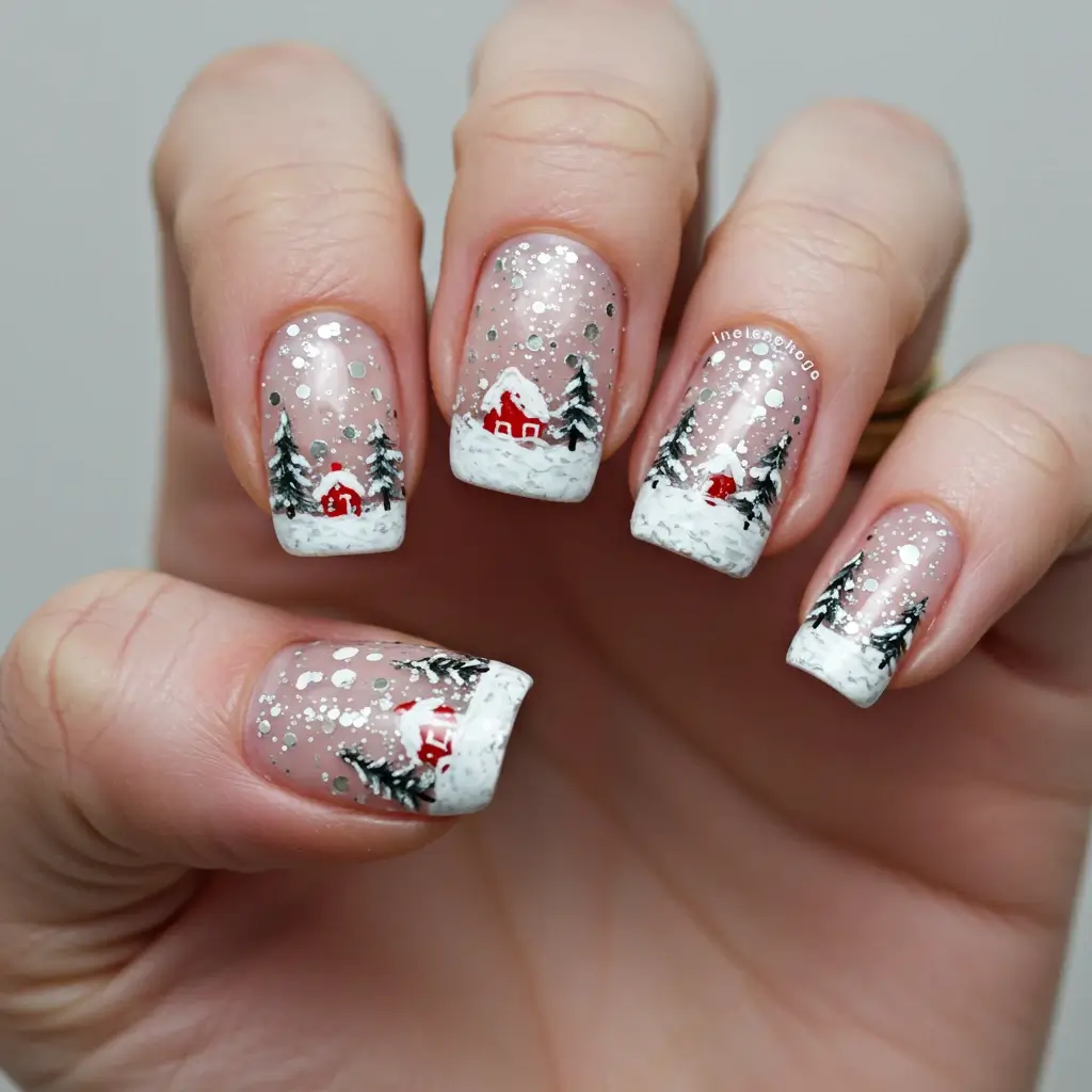 Glittering Snow Globe Nails Image