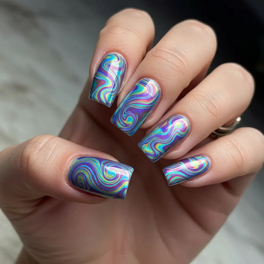 Holographic Swirl Nails Image