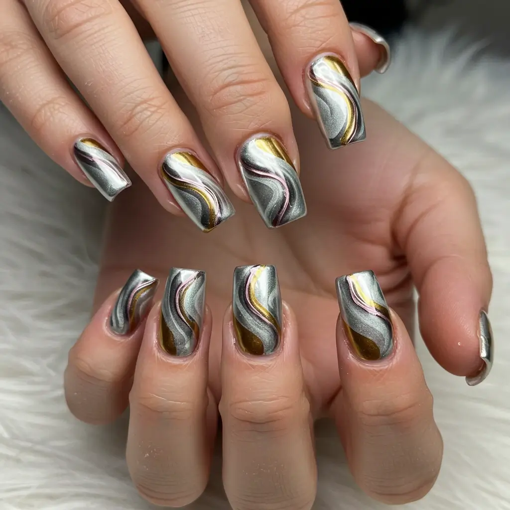 Metallic Swirl Nails Image