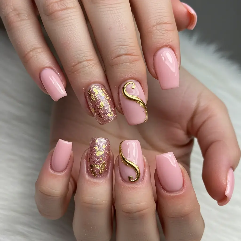 Pink & Gold Glam Nails Image