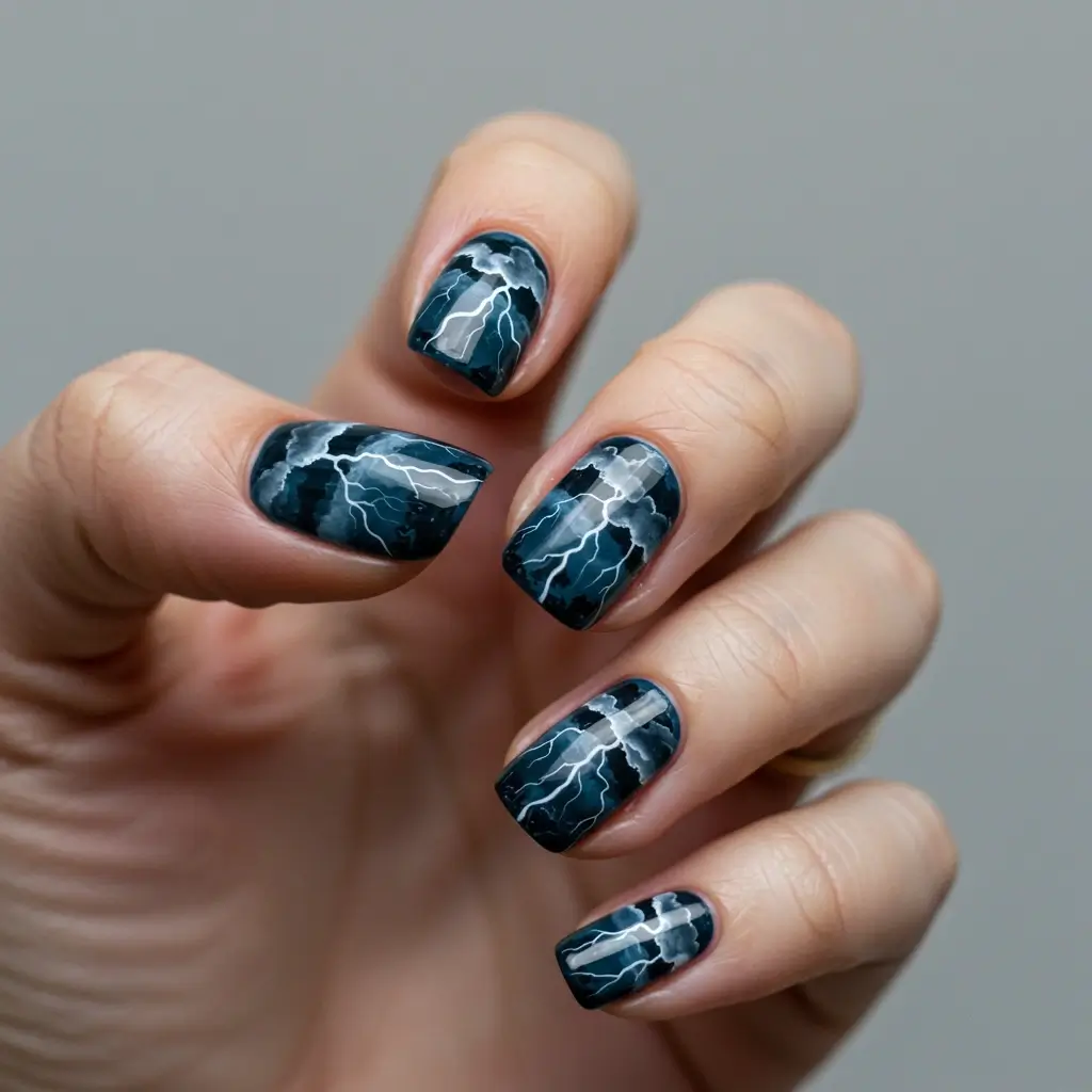 Raincloud & Lightning Nails Image