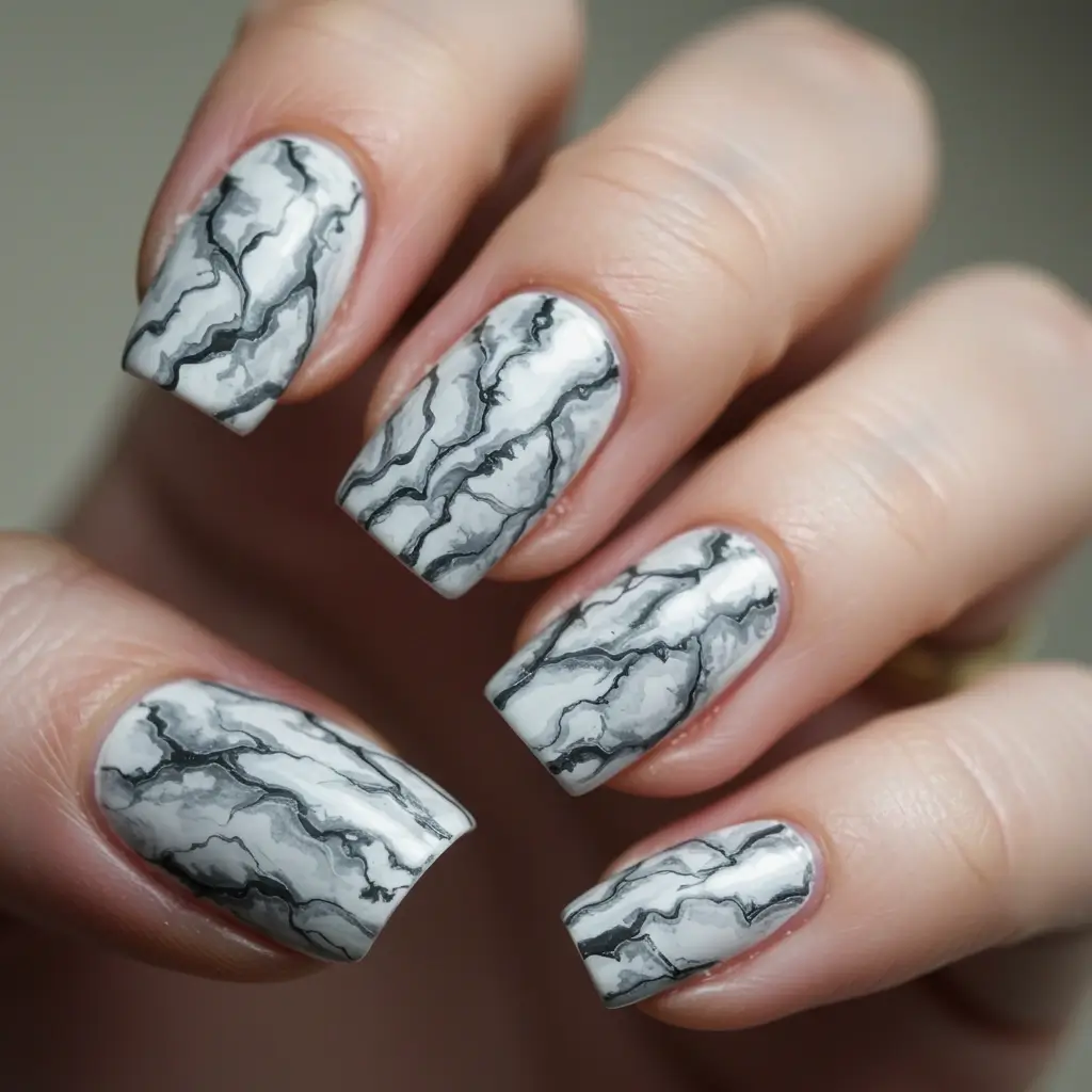 White Marble Nails Image
