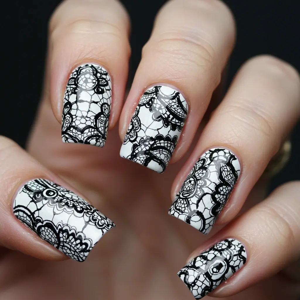 White with Black Lace Accents image
