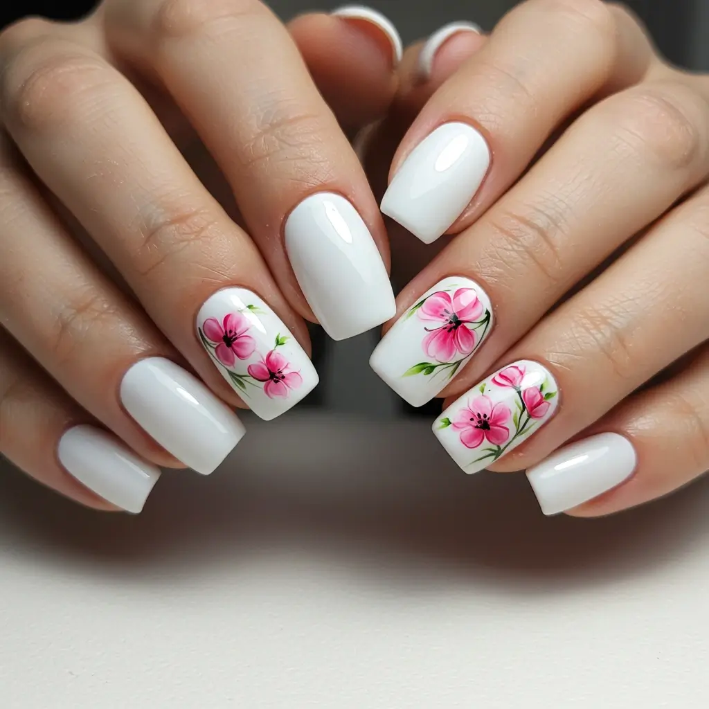 White with Pink Floral Design Image
