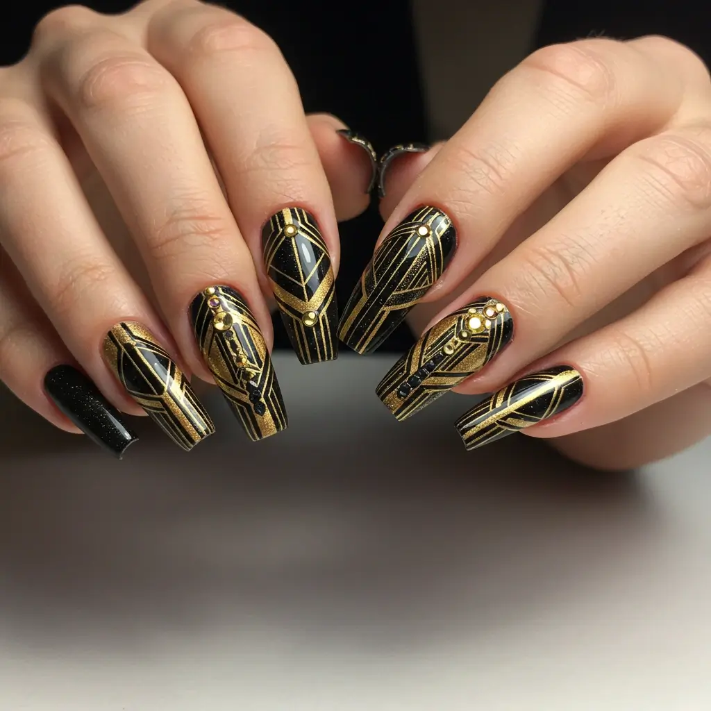 Black & Gold Gatsby Nails Image