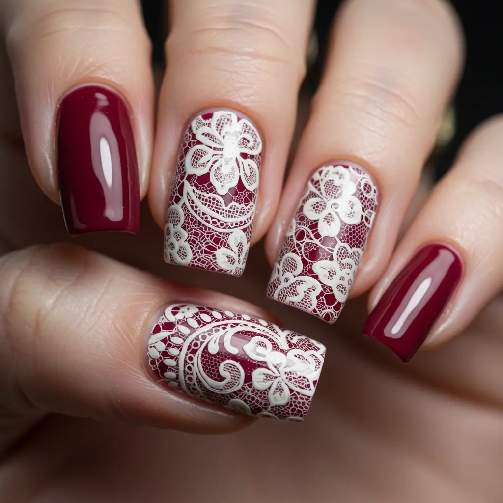 Burgundy with Lace Overlay Image