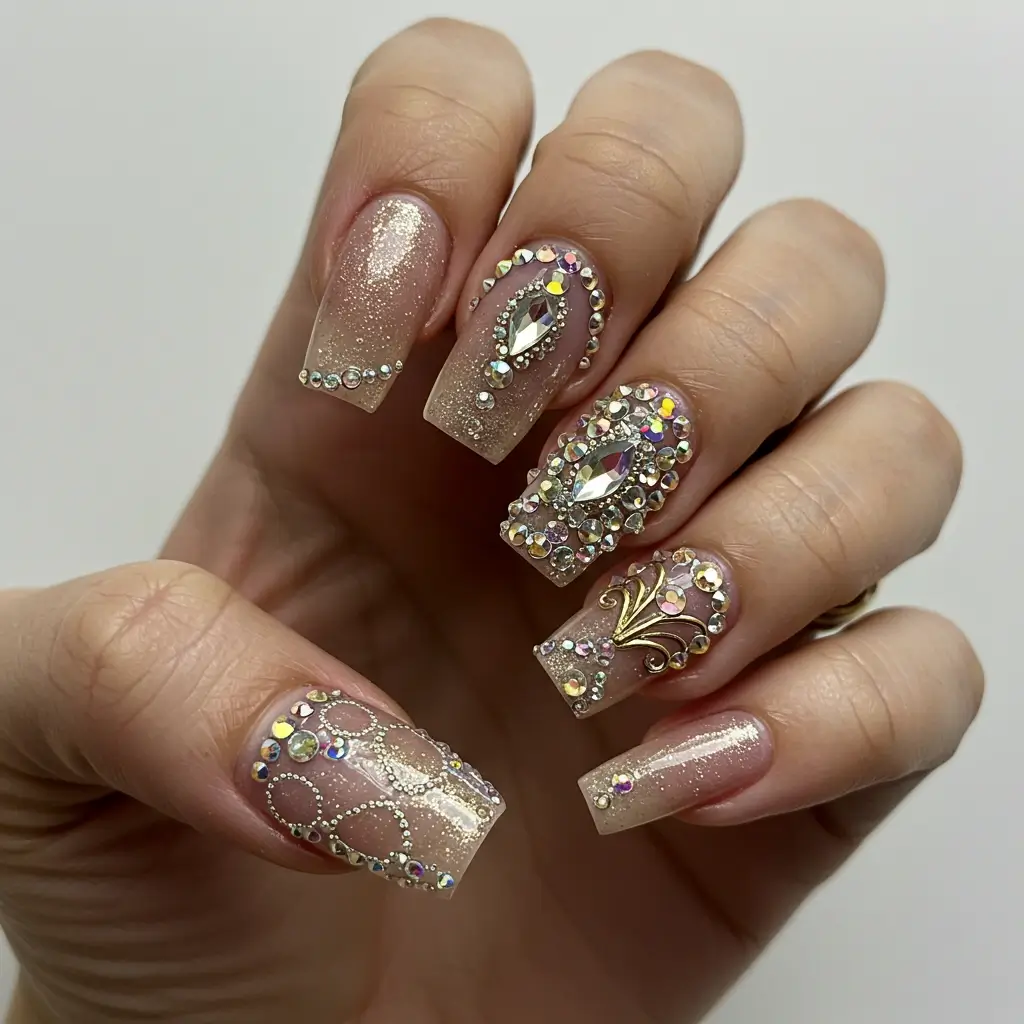 Hollywood Glam Rhinestone Nails Image