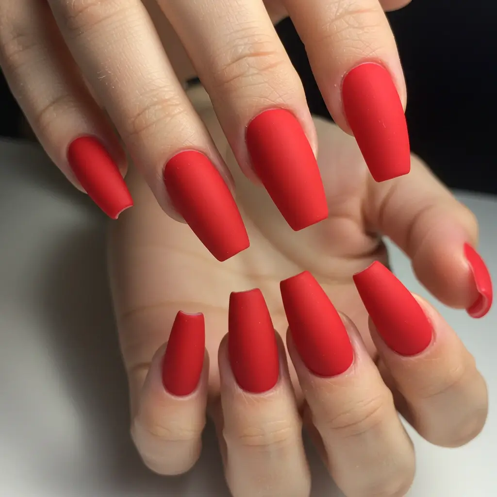 Matte Red Coffin Nails Image