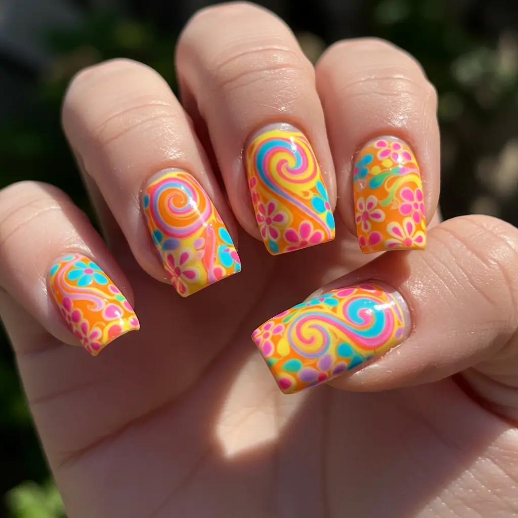 Psychedelic Swirls & Flower Power Nails Image