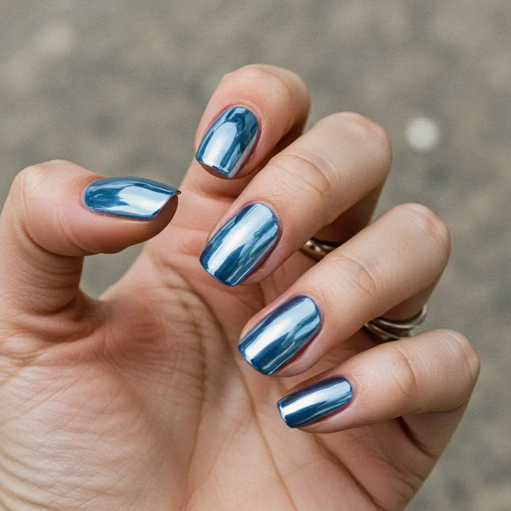 Baby Blue Chrome Nails Image