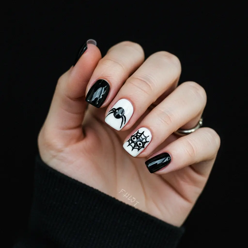 Black and White Halloween Nails Image