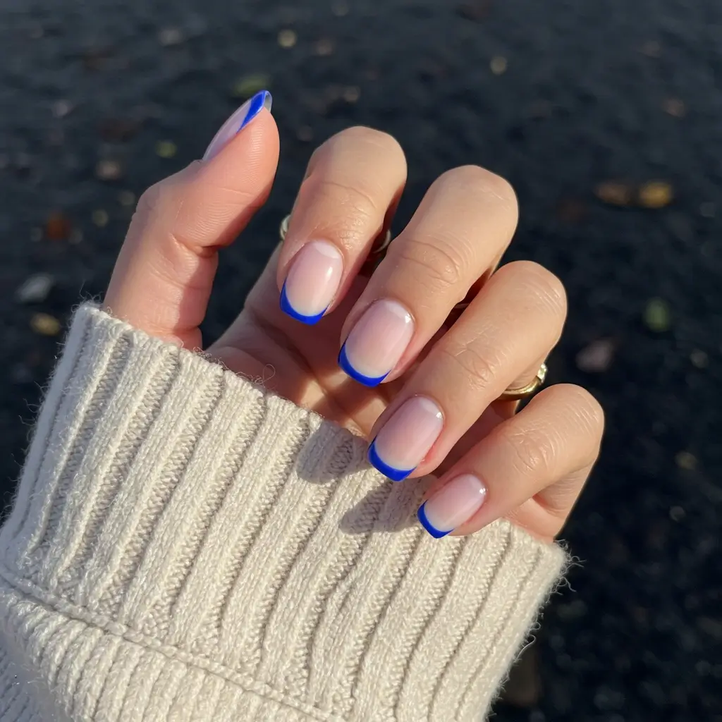 Modern Blue Outline French Manicure Image