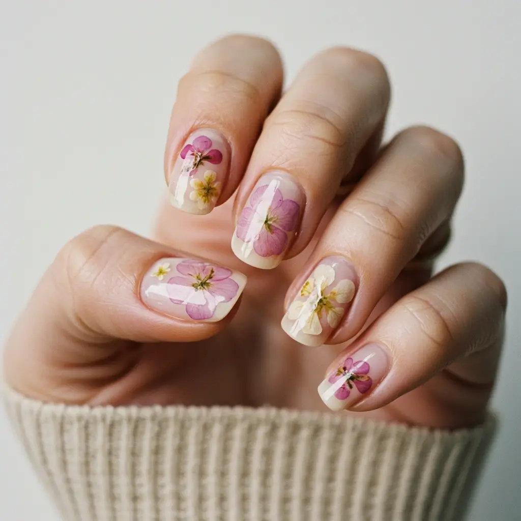 Pressed Flower Gel Nails Image
