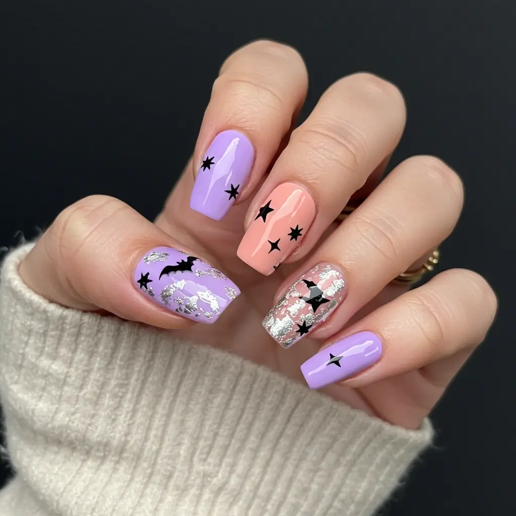 Purple and Green Alien Nails Image