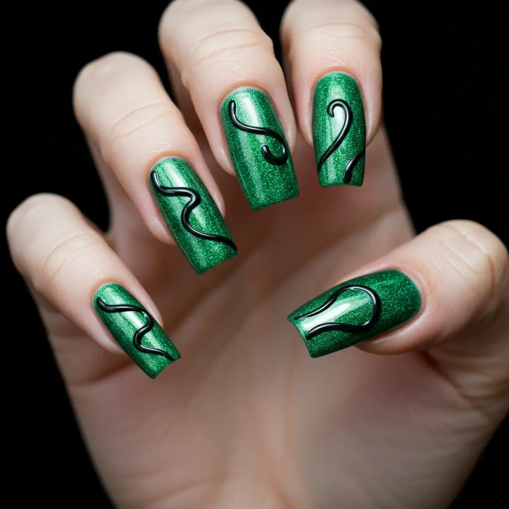 Shimmery Green Slime Nails Image