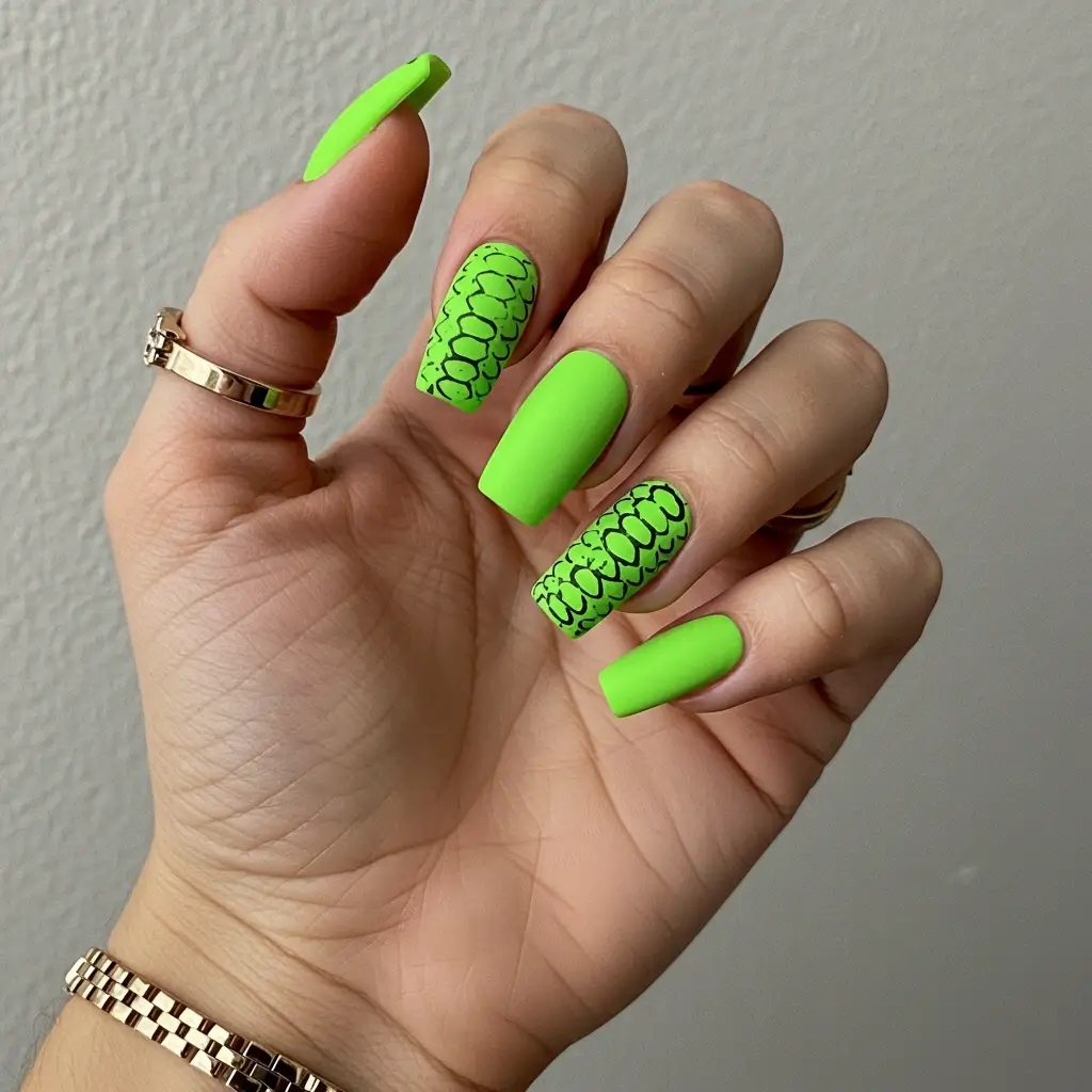 Blue and Pink Snakeskin Nails Image