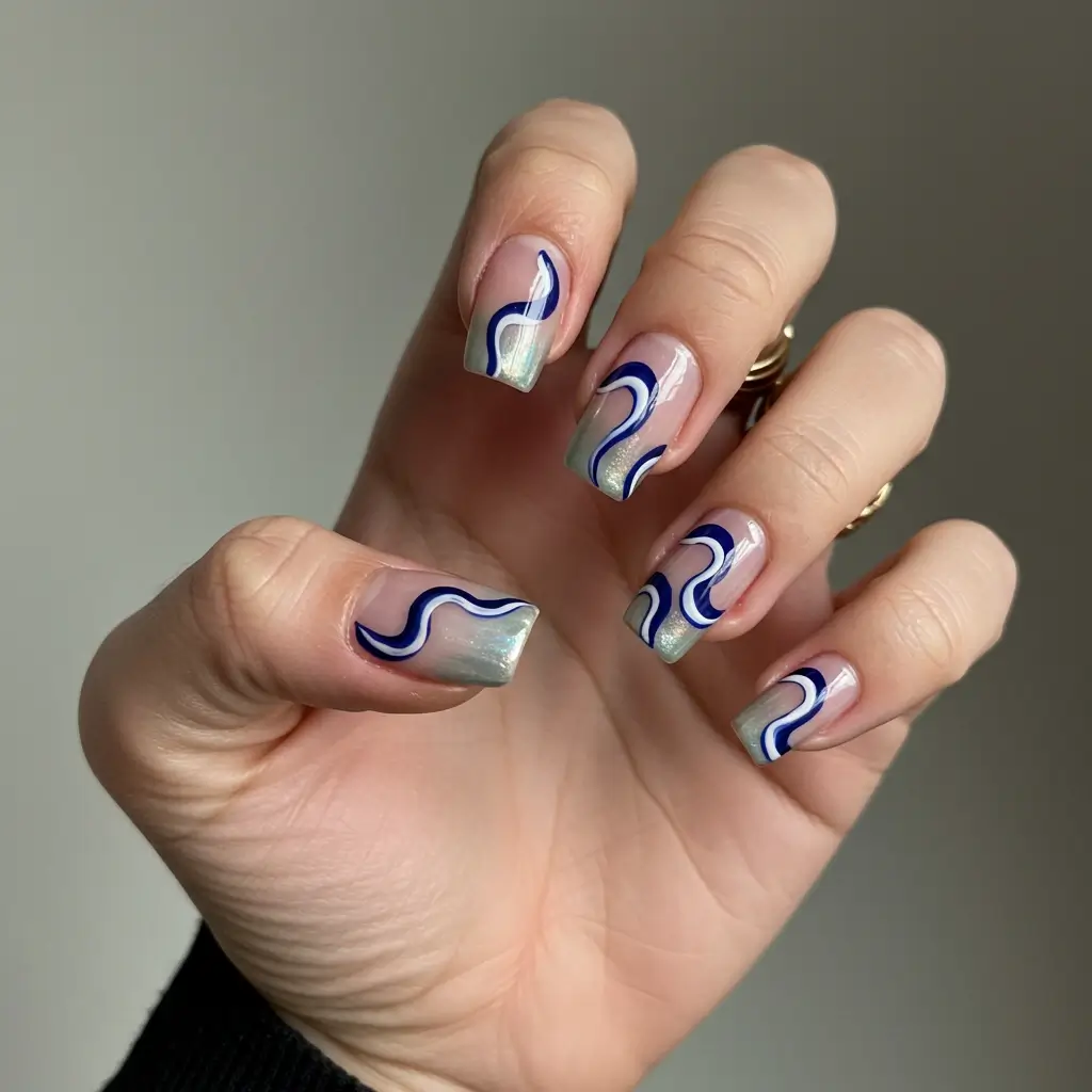 Brown Abstract Glitter Swirl Nails Image