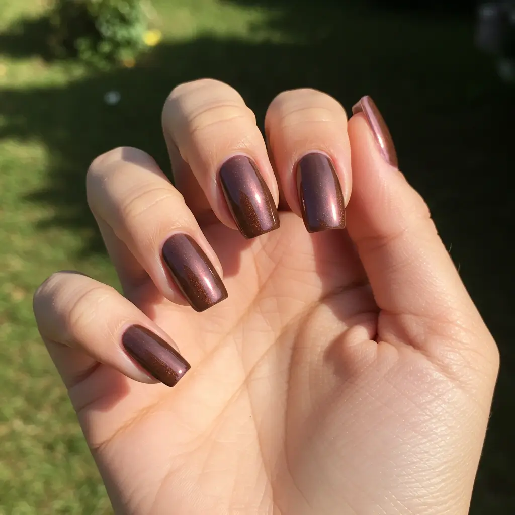 Brown Chrome Skittle Nails Image