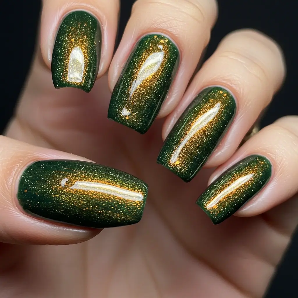 Glitter Nails with Multichrome Brownish-Green Image