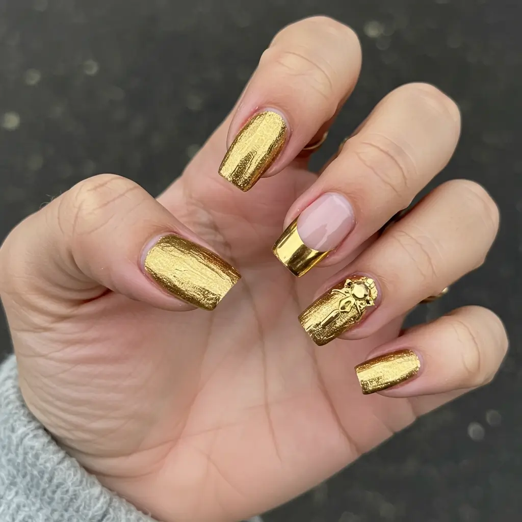 Gold Chrome Cartoon Nails image