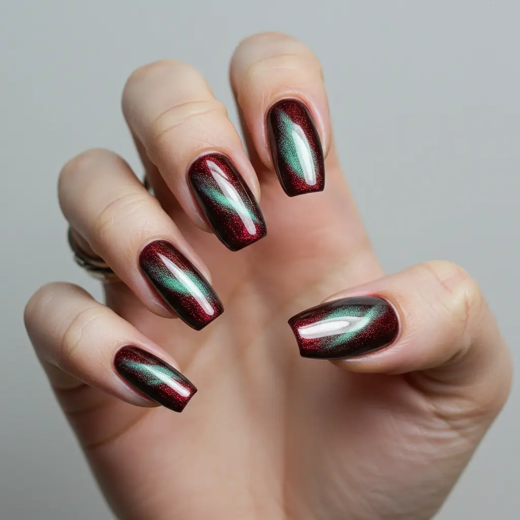 Iridescent Brown Cat Eye Nails Image