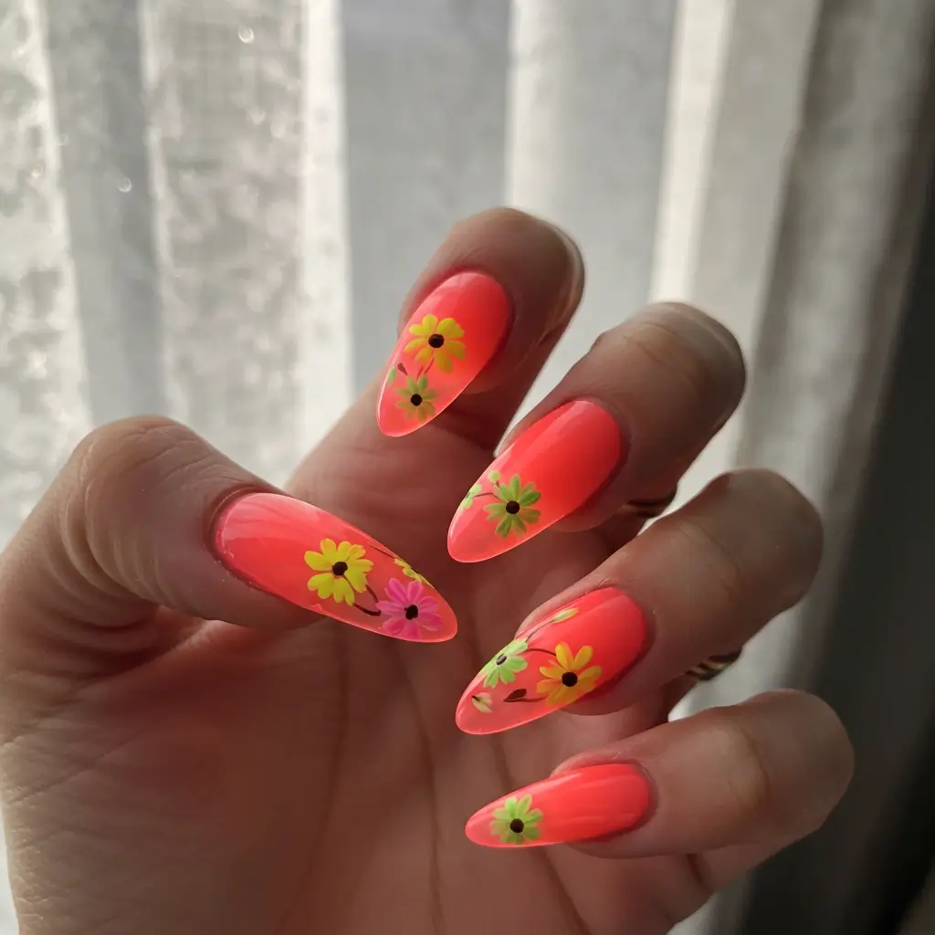 Jelly Coral Floral Nails Image