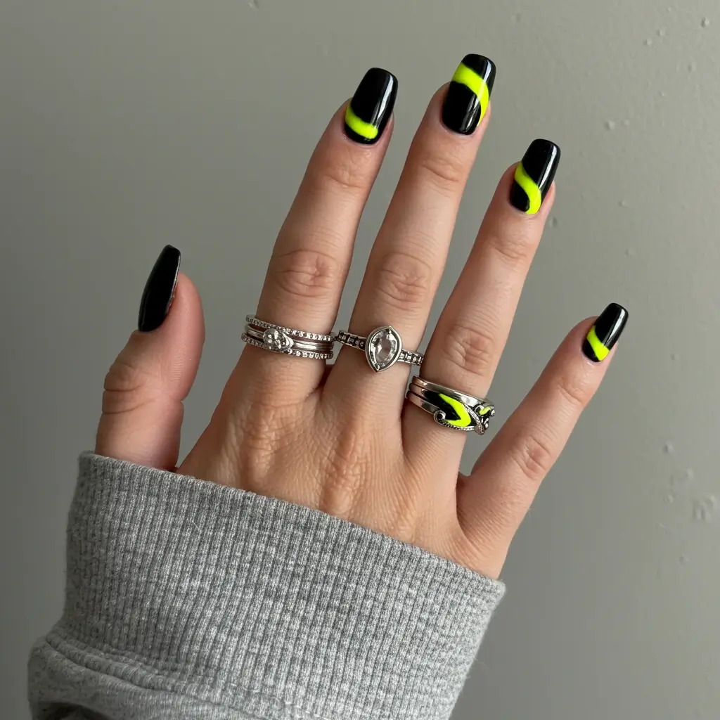Jet Black with Highlighter Yellow Swirls Image