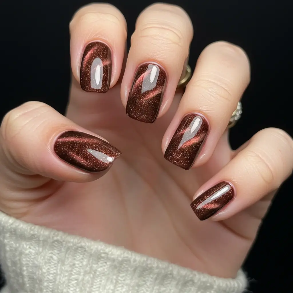 Magnetic Brown Velvet Nails Image