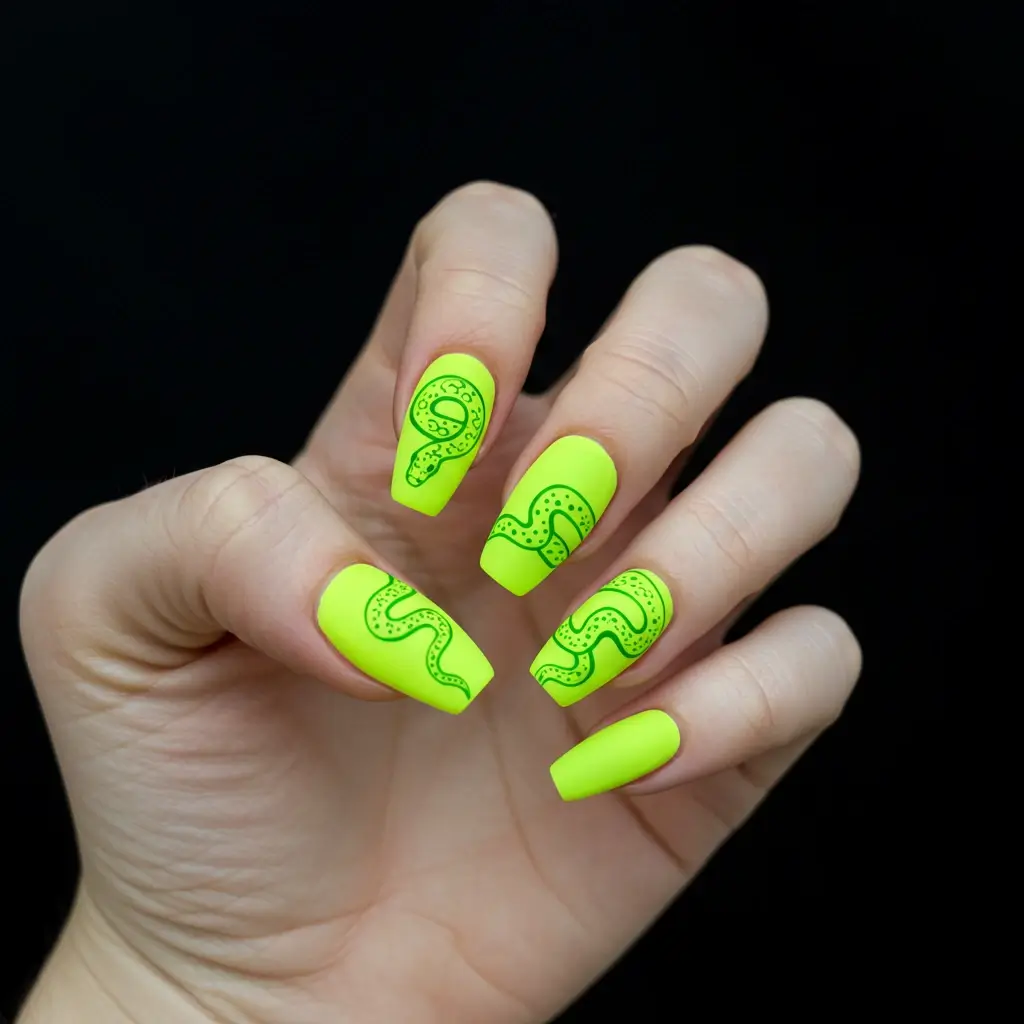 Matte Neon Snake Skin Nails Image