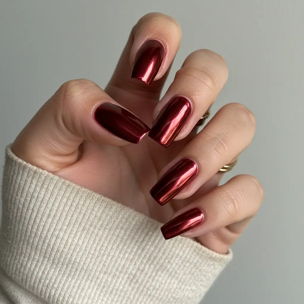 Nails of Reddish Brown Chrome Color Image