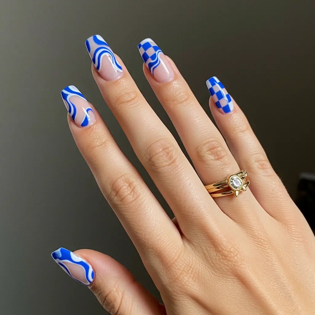 Negative Space Blue Check Wave Mani Image