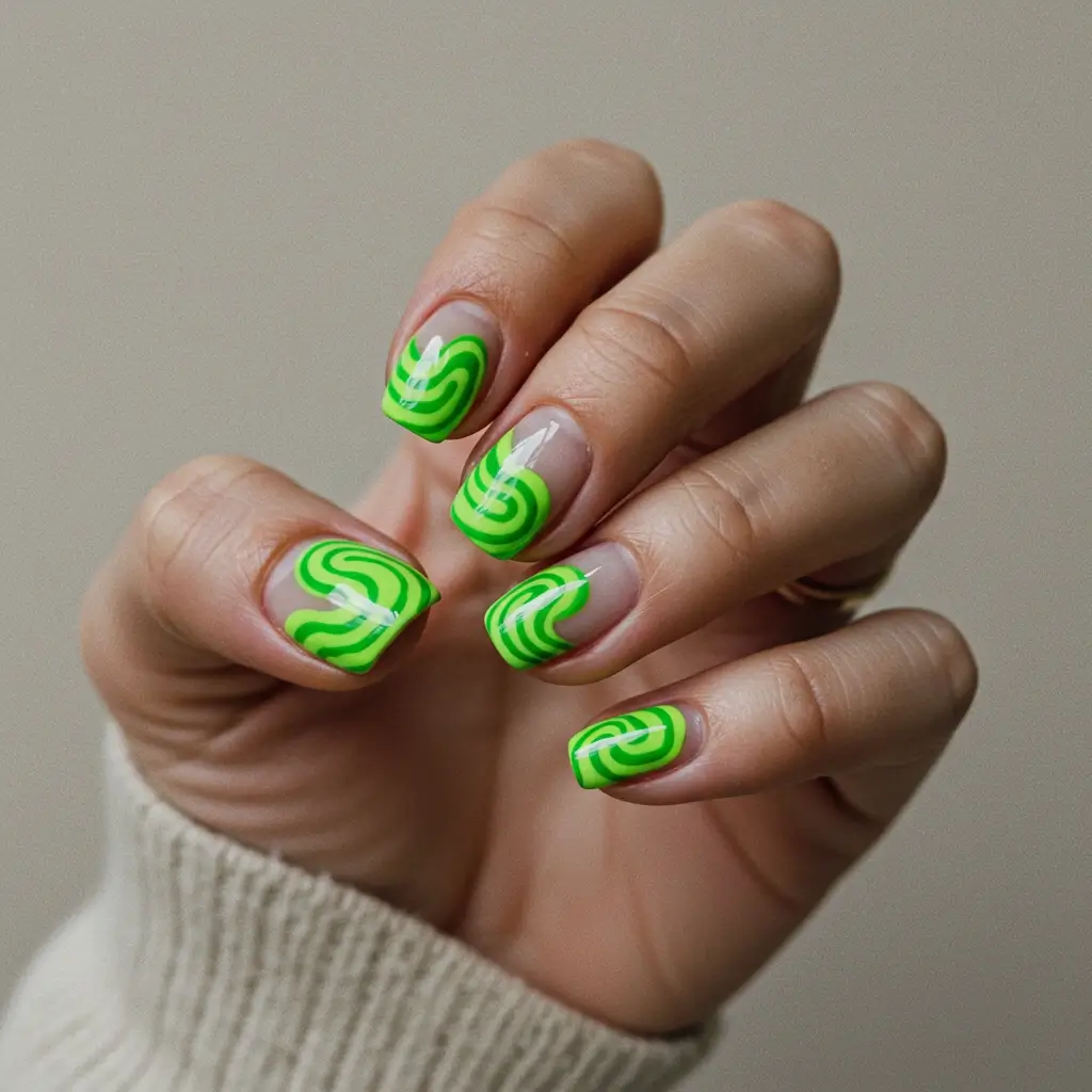 Neon Lime Swirl Nails Image