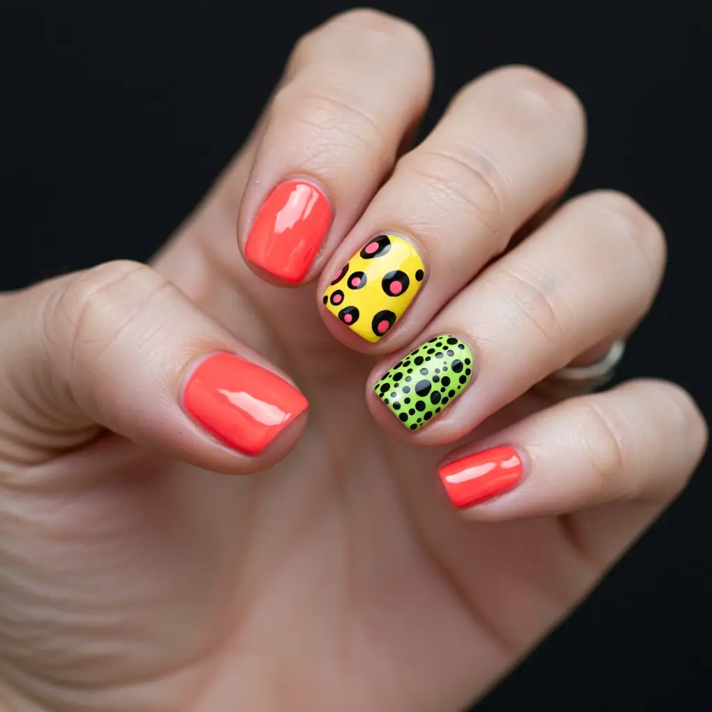 Neon Mismatch Nails Image