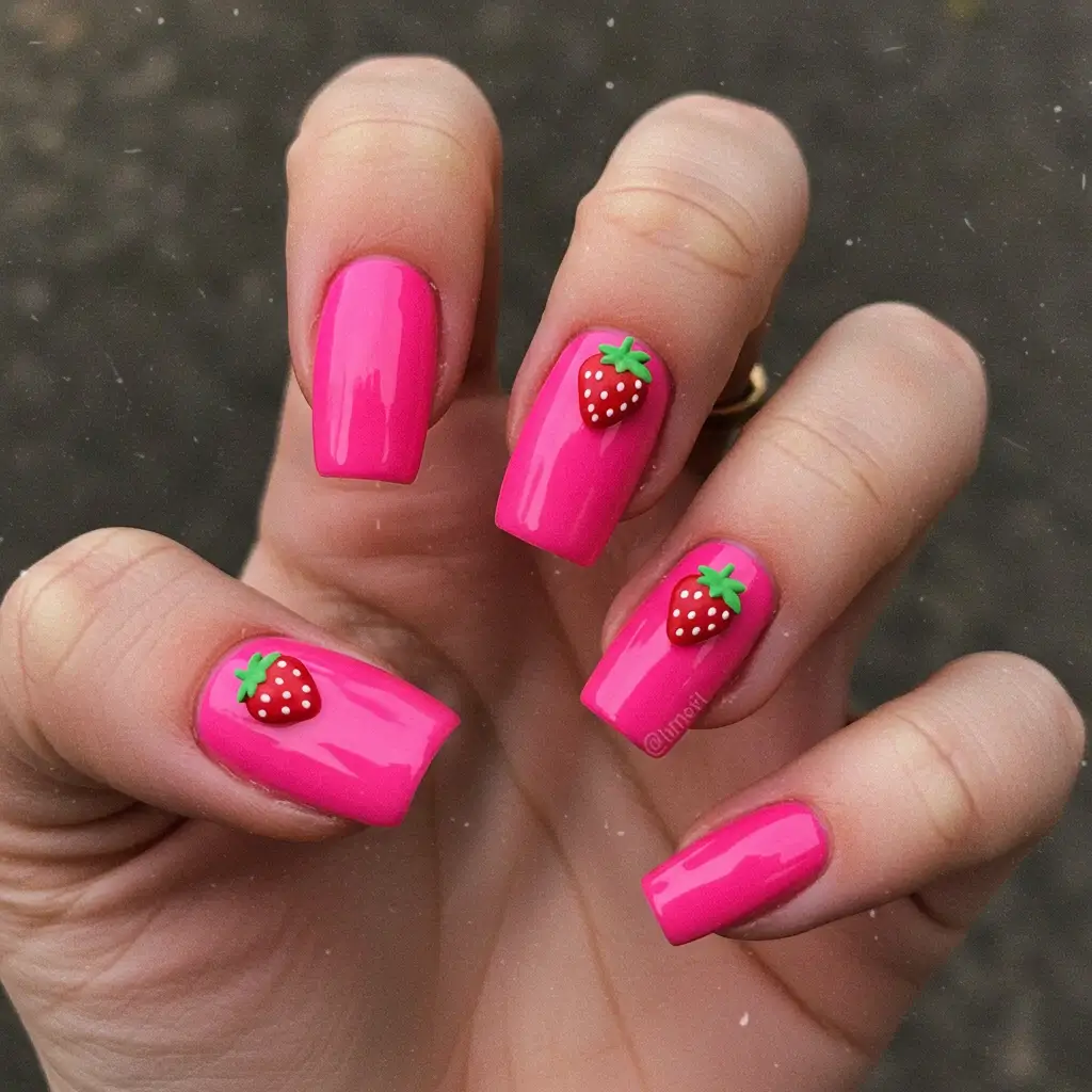Neon Strawberry Nails Image