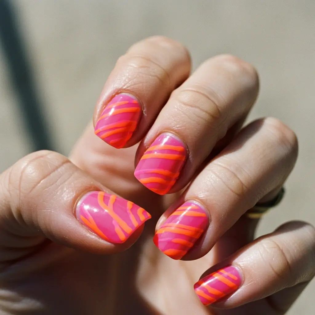 Neon Stripe Nails Image