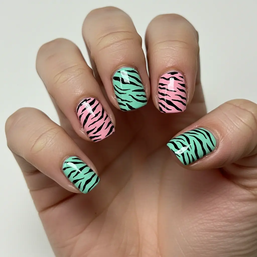 Neon Zebra Nails Image