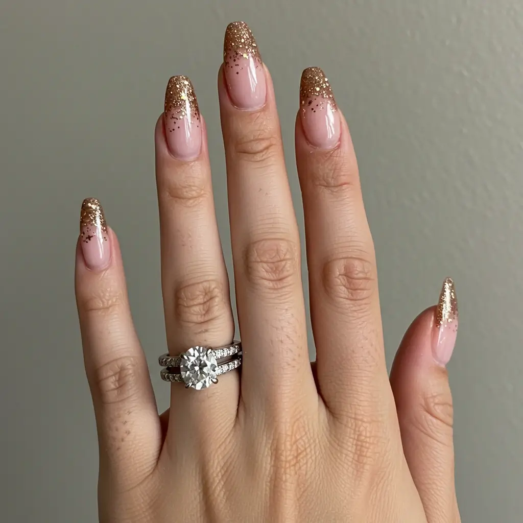 Ombre Star Nails with Gold Chrome Image