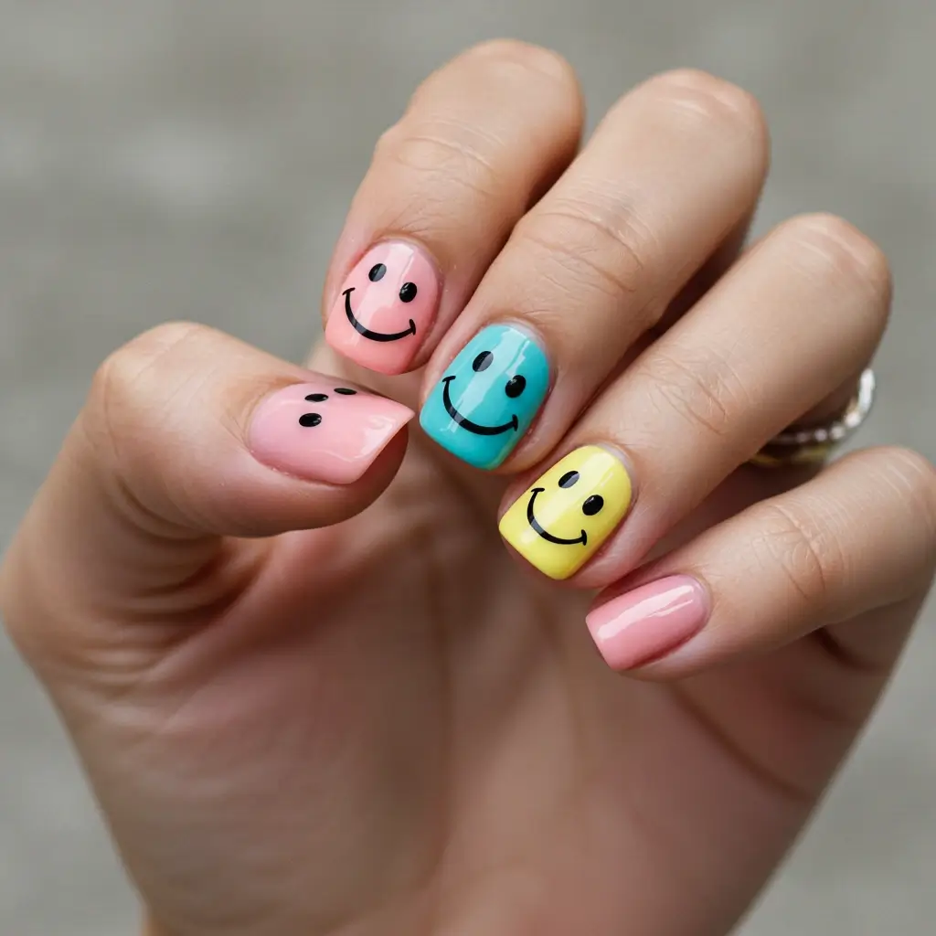Pastel Skittle Mismatch Nails Image