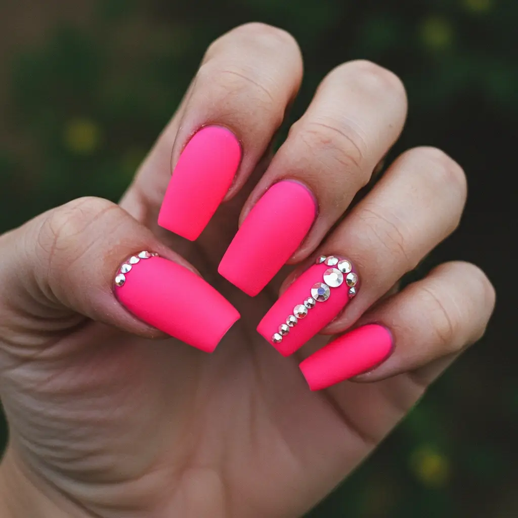 Pink Rhinestone Nails Image 