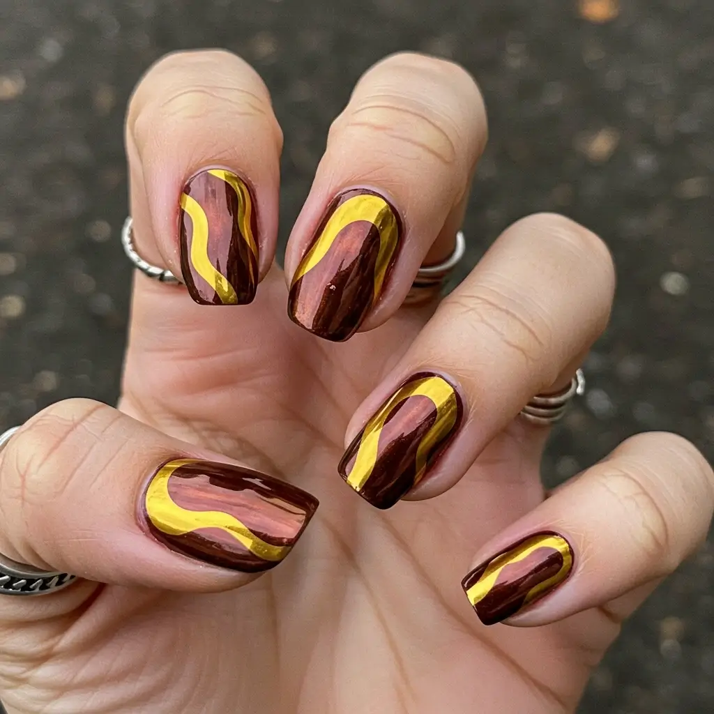 Silver and Gold Chrome Wave Nails Image
