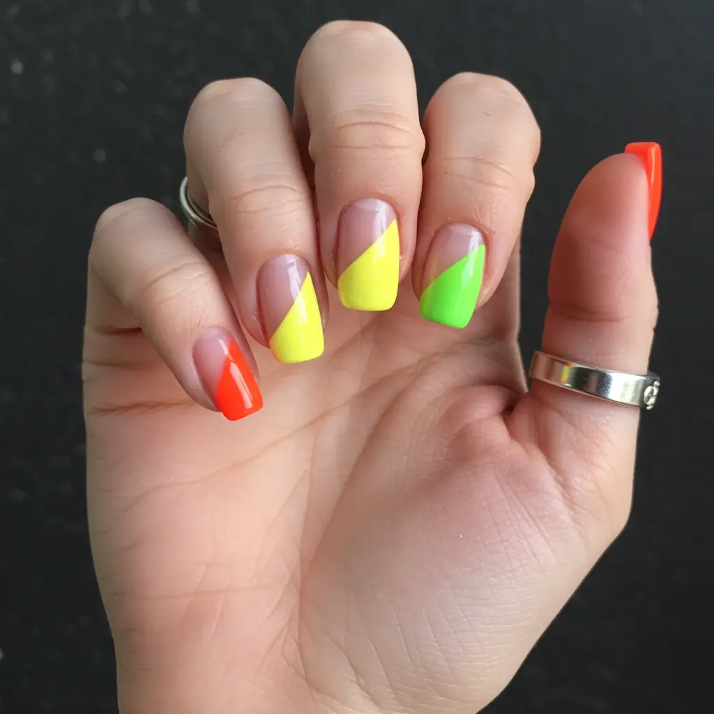 Two-Tone Neon Rainbow Nails Image